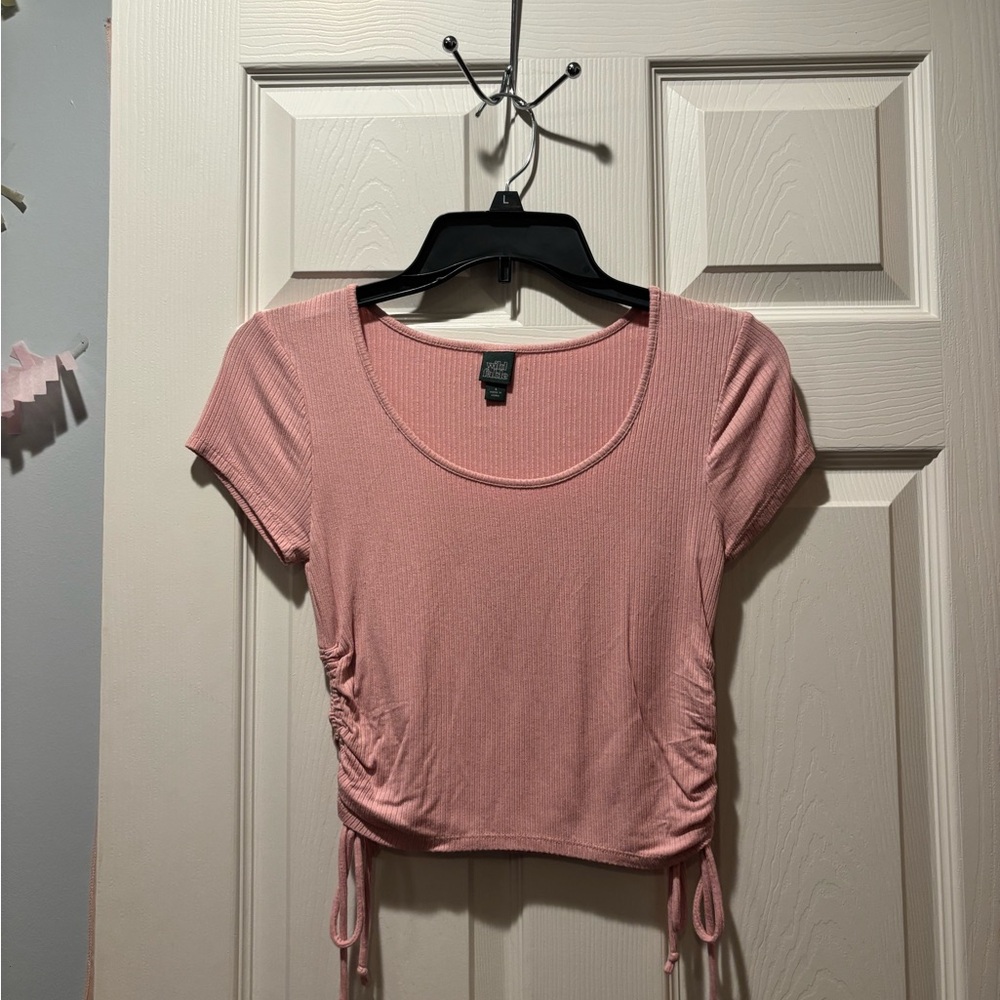 Pink Ribbed Short Sleeve Top